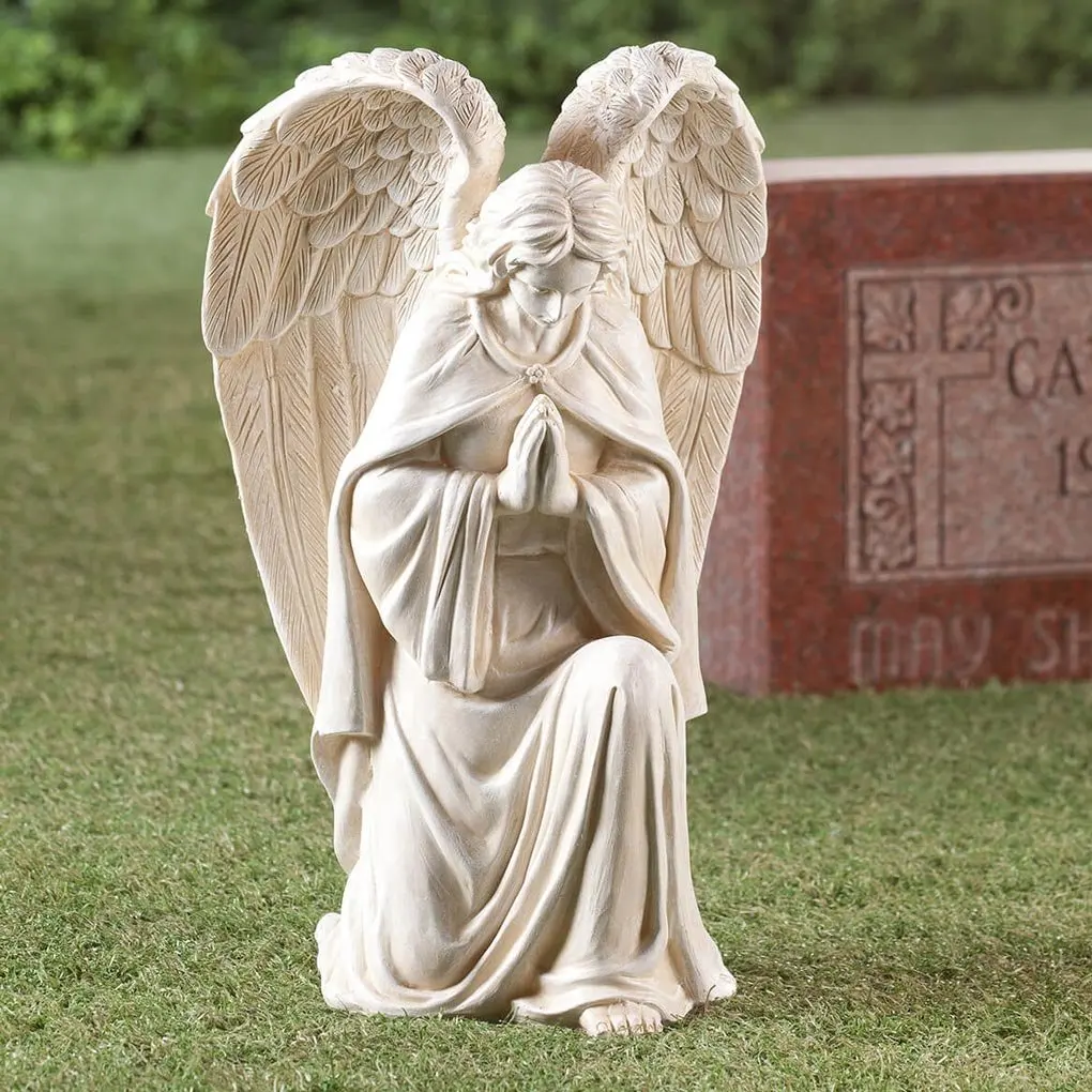 Aoboco White Resin Angel Statue - Religious Garden Statue Remembrance Memorial Guardian Angel – 16 inch