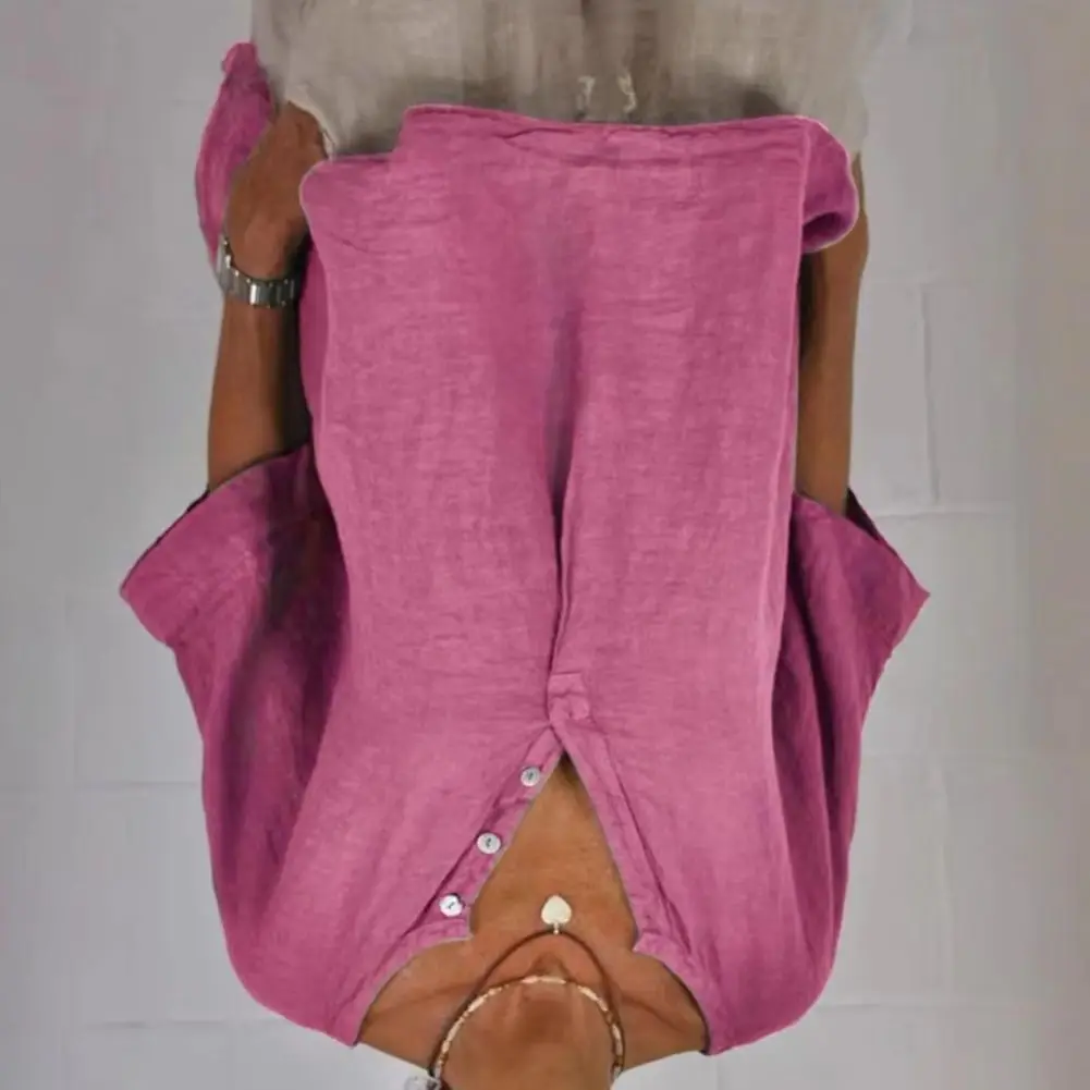 

Женская блузка из хлопка и льна, женская рубашка с V-образным вырезом, на пуговицах, с коротким рукавом, дышащая, свободного кроя, летний топ