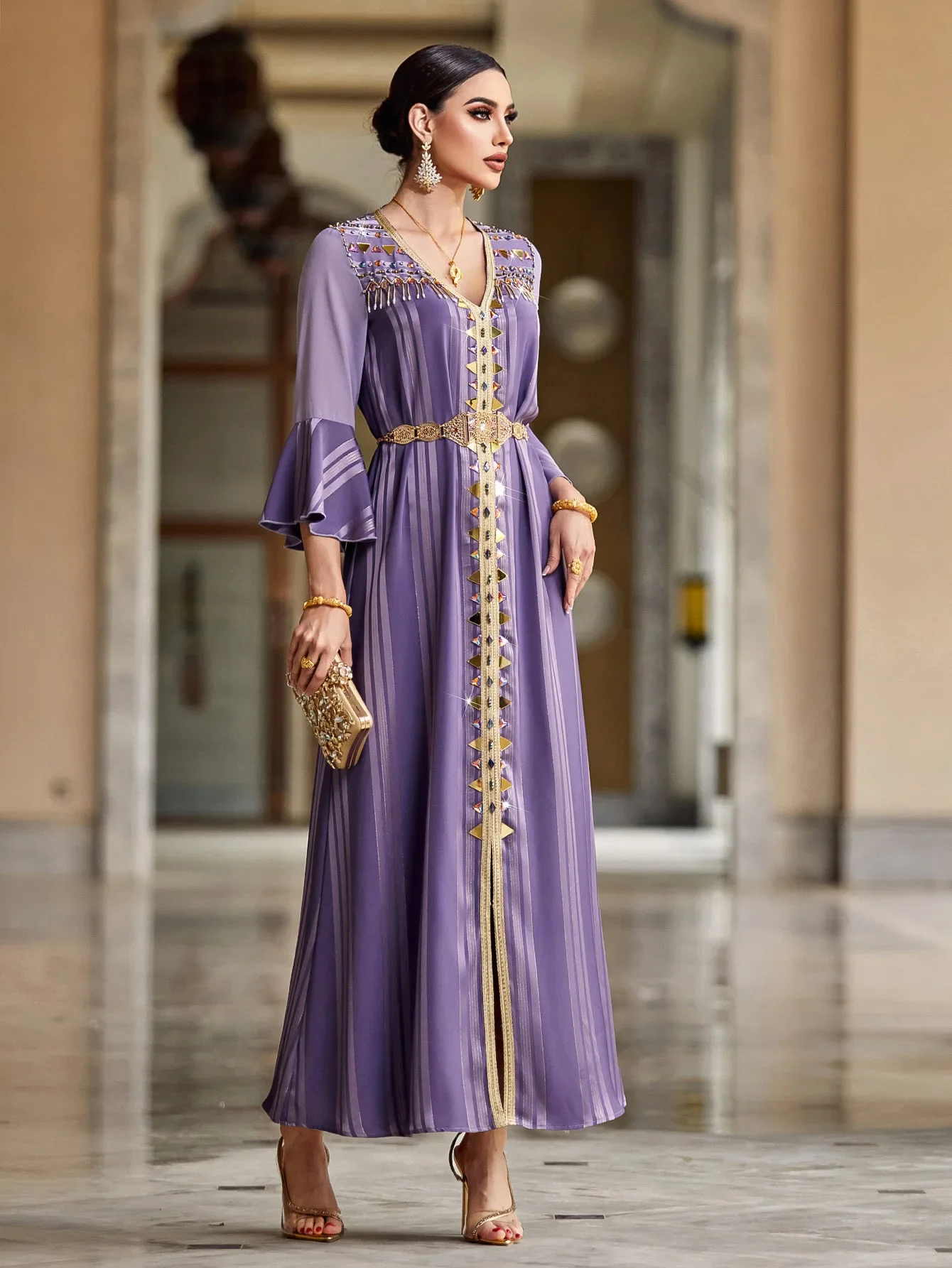 

Ramadan Eid Djellaba Diamonds Abayas for Women Luxury Dubai Gown Turkey Kaftan Muslim Dress Islam Jalabiya Caftan Marocain Femme