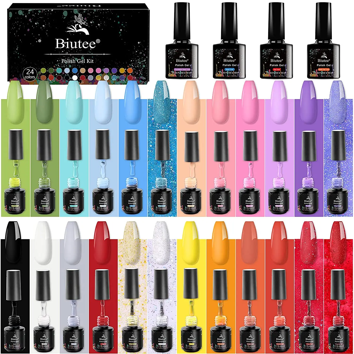 

Biutee 24 Colors Gel Polish Set Nail Art Semi Permanent Vernis 5ML UV LED Gel DIY Top Base Coat Matte Varnish Soak Off Nails Gel