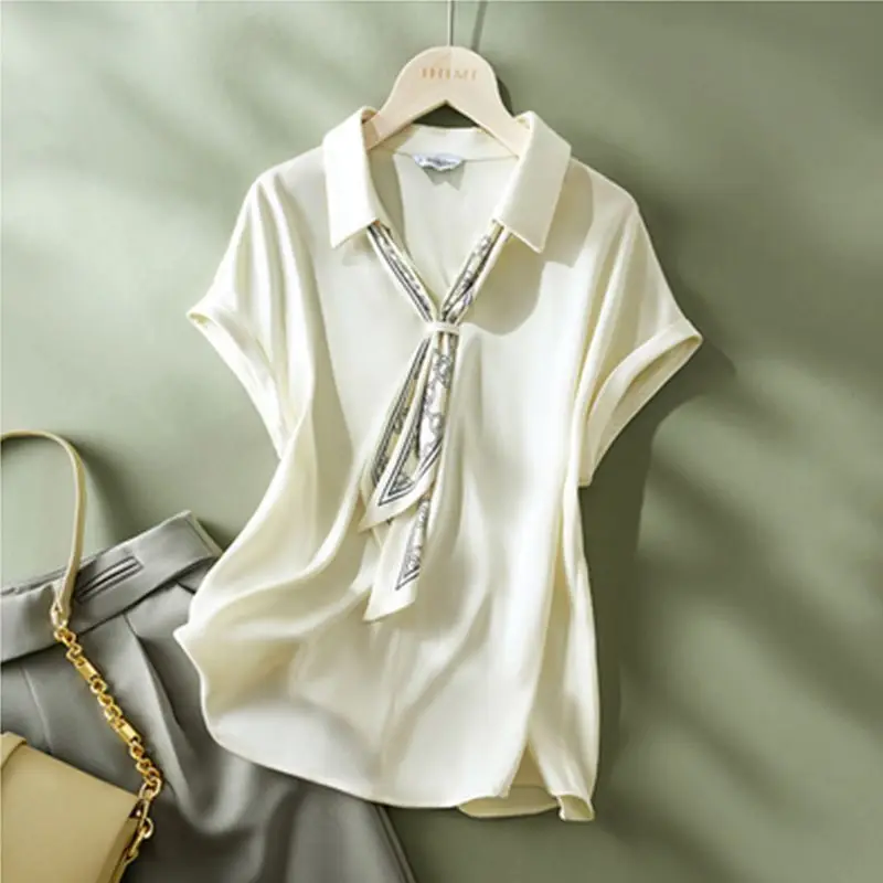 Temperament Short Sleeve Loose Polo Neck Shirt Tops Summer New Thin Solid All-match Fashion Blouse Office Korean Women Clothing