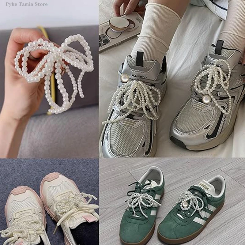2pcs Shoelace Decorative Buckle Handmade Shoes Clip Double Layered Pearl Bead Bowknot Charm Bag Key Chain Pendant Accessories image 6
