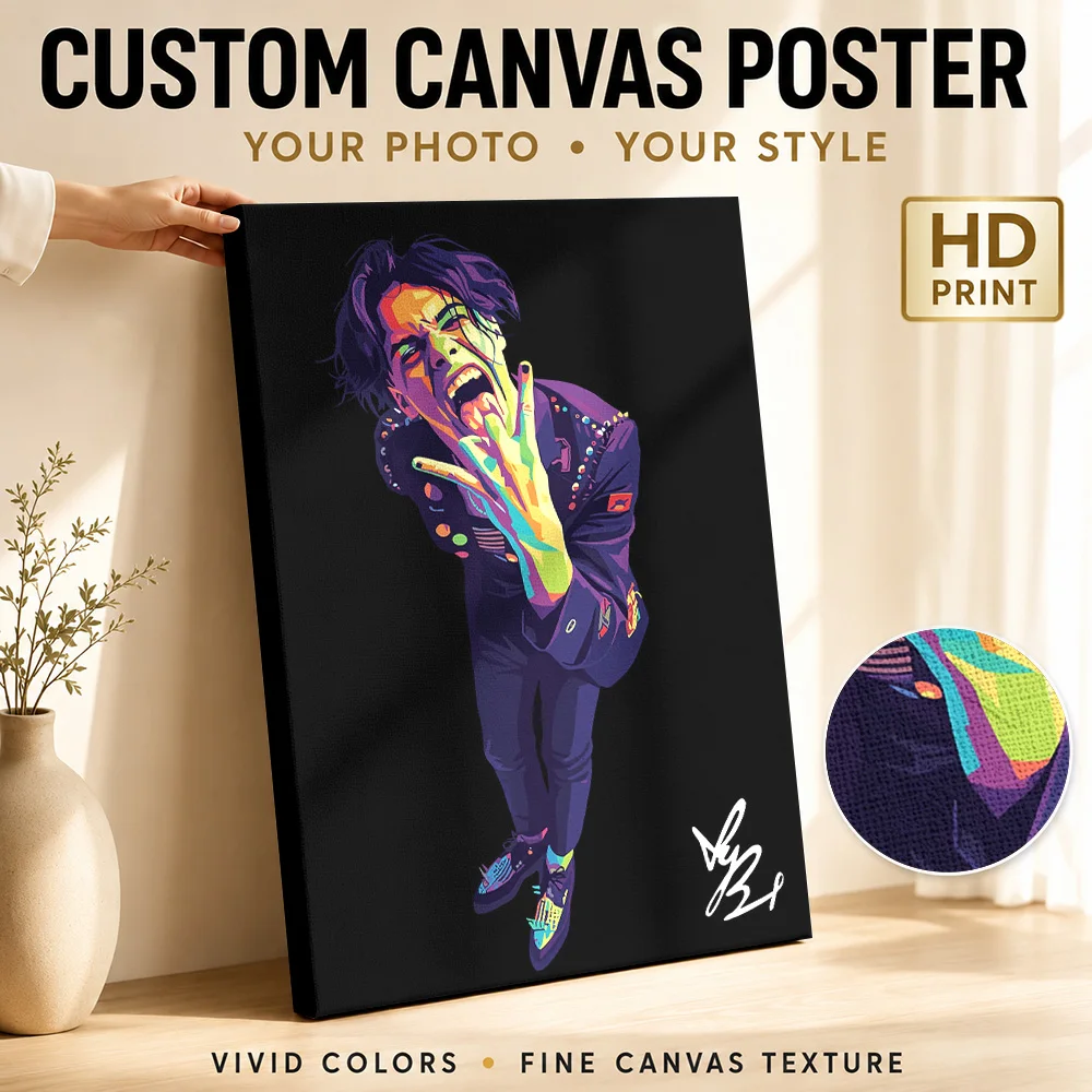 YungBlud Framed Canvas Print Poster Custom Retro Music Wall Paintings Decoration for Studio Bedroom Ready to Hang Gift for Fans