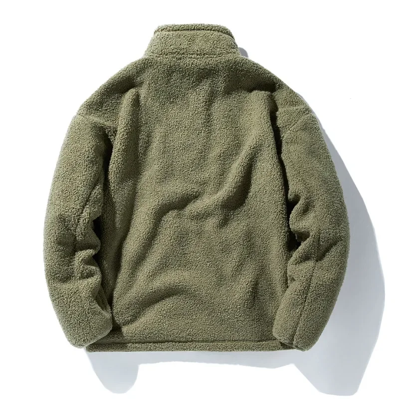 Winter Fleece Jackets Men Solid Color Loose Casual Warm Coat Mens Stand Collar Outerwear Jacket Harajuku Streetwear Plus Size