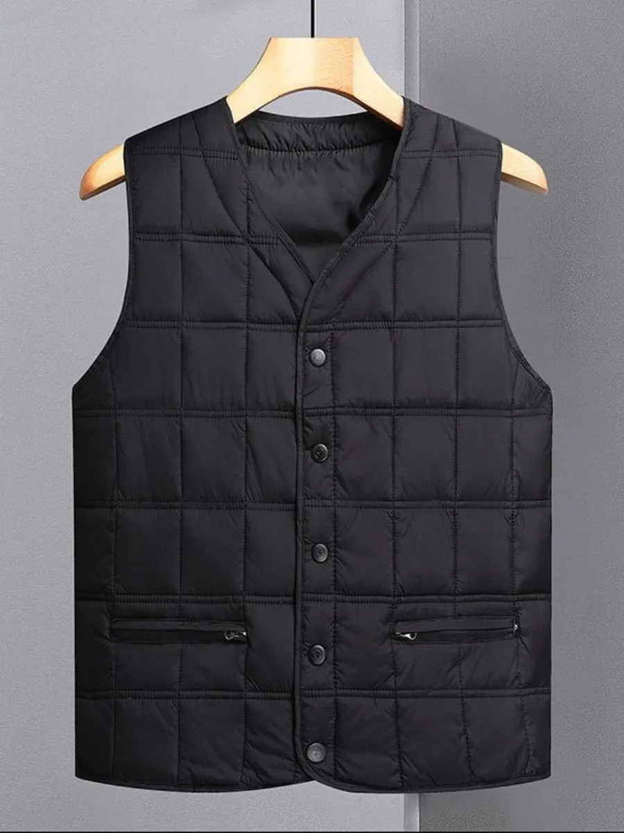 

Men's down Cotton Vest Thiened Loose Fit Warm Inner Core Vest Faionable Urban Sle V-Ne Regular Length Spring Wear