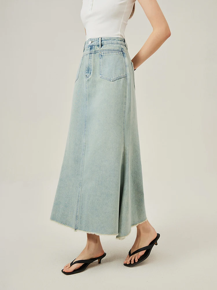 FSLE Denim Stylish Fishtail Summer Women Chic Skirt 2024 Summer New All-Match Commuting Casual Long Female Skirt 24FS12484