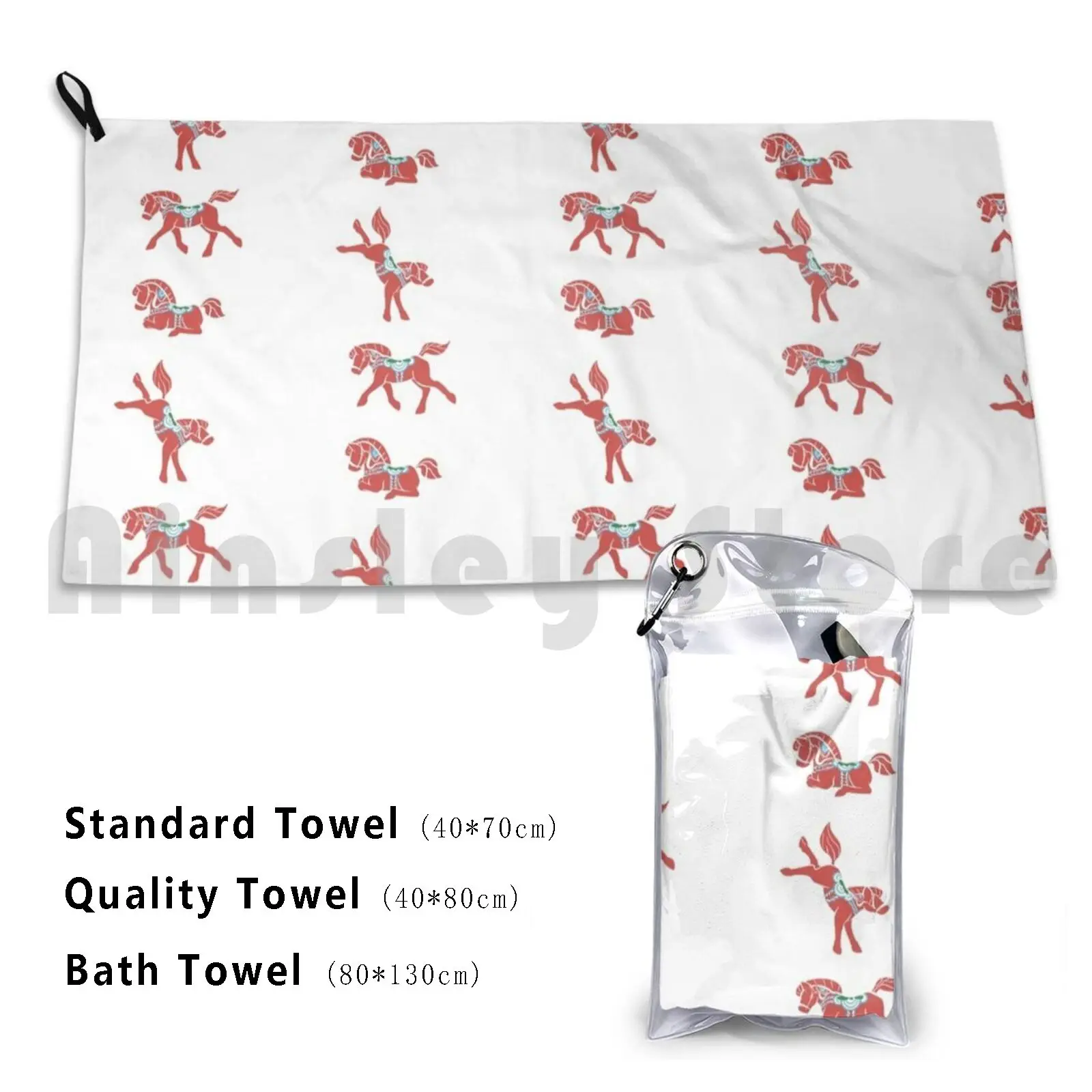 Lovely Little Dala Horses Custom Towel Bath Towel Dala Horse Dalarna Svergie Horse Cute Minimalist Nodric