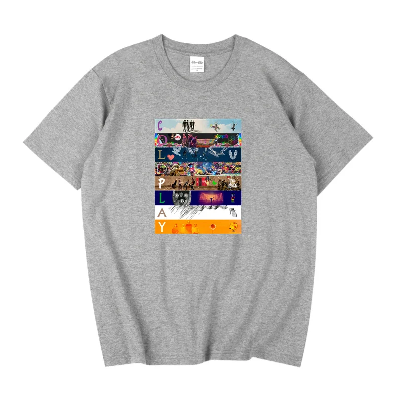 Exquisite Poster-printed Pure Crew-neck T-shirt for Men Women of British Rock Band Coldplay Style (European American Versions)