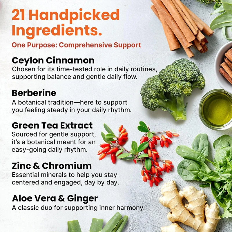 21 in 1 Berberine Supplement, Containing Ceylon Cinnamon, Bitter Gourd, Green Tea, and 5 Times Black Pepper Extract, 60 Capsules