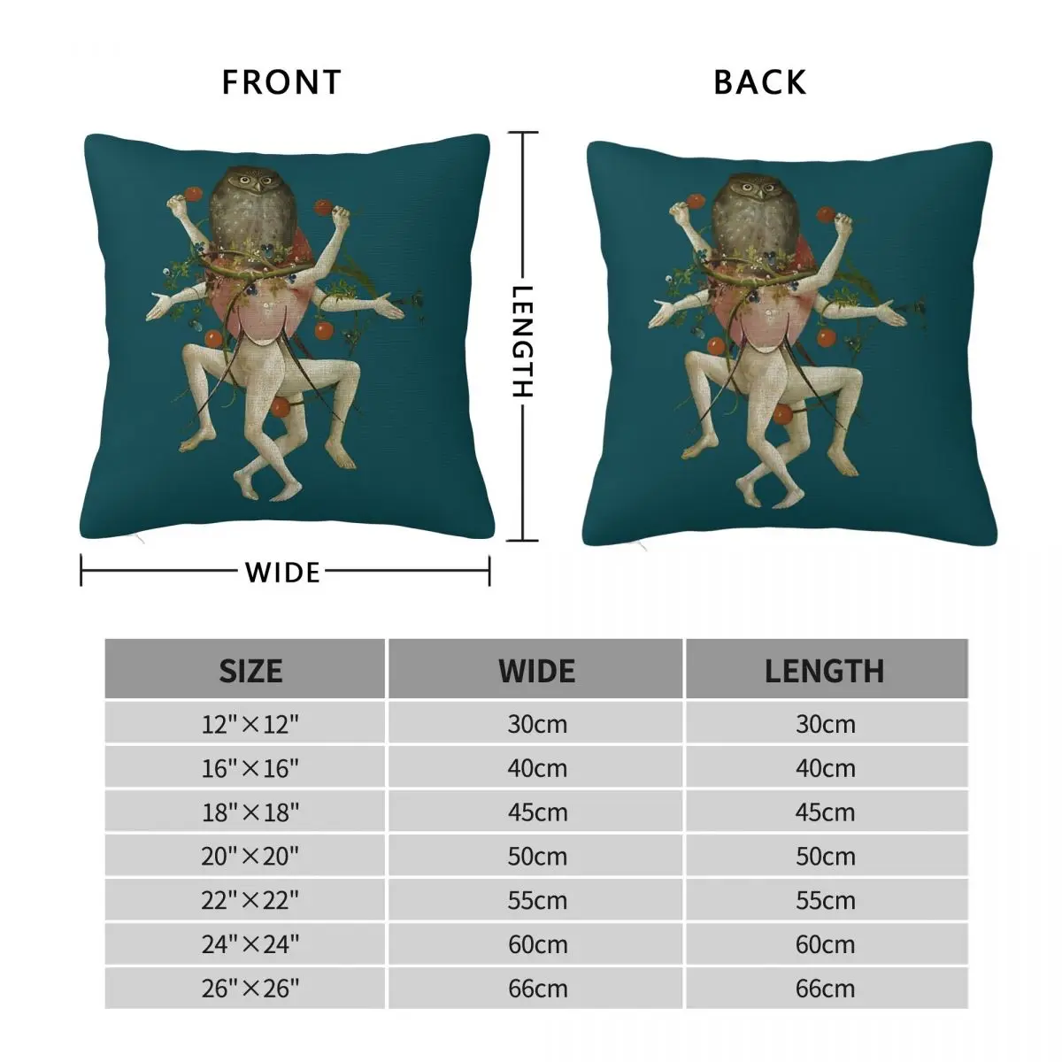 Hieronymus Bosch Dancing Owl Square Pillowcase Polyester Linen Velvet Creative Zip Decorative Throw Pillow Case Car Case 45x45