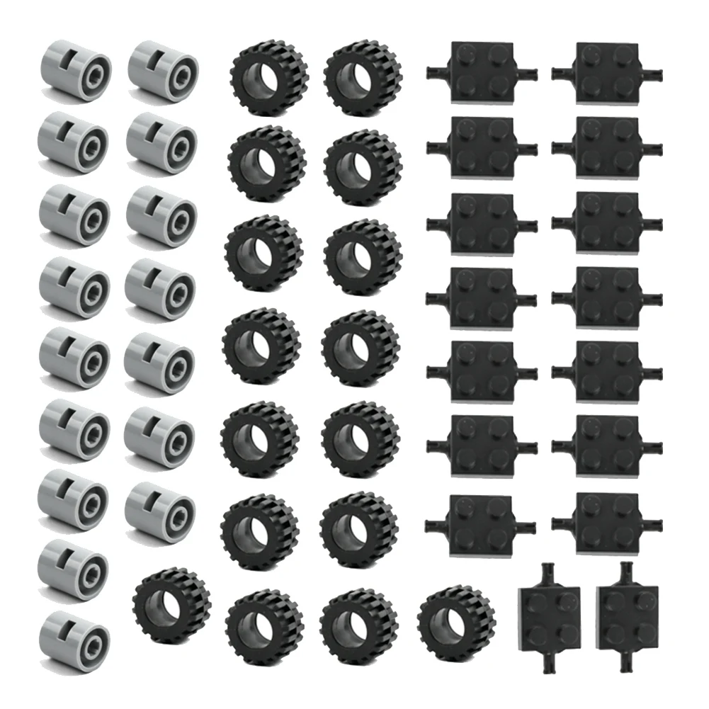 48 Stuks Mini Wiel Assen Pack Blok Auto Accessoires Band Hub Klassieke Bouw Bakstenen Kinderen Diy Speelgoed Blokken Voor Kinderen