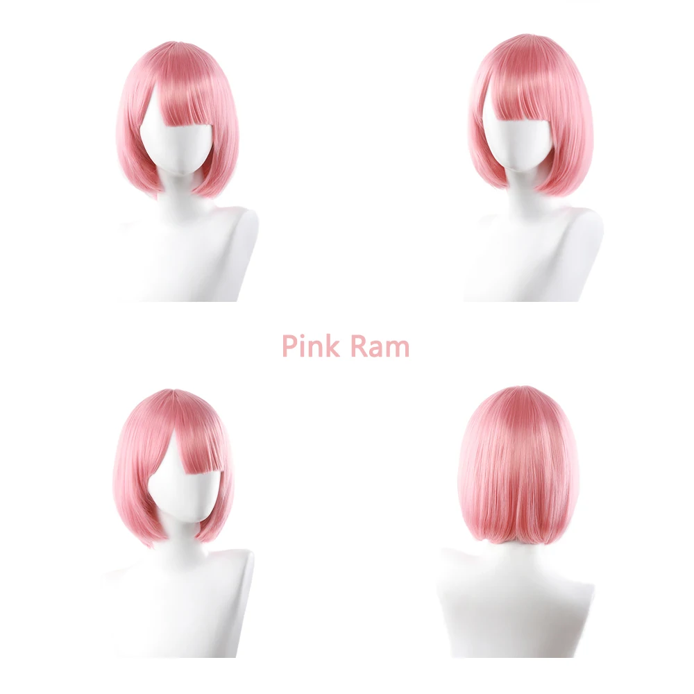 Anime Ram Rem Cosplay Synthetisch haar 12 inch Roze en blauw Kort steil haar Stage Performance Dagelijkse pruik Natura Hittebestendig