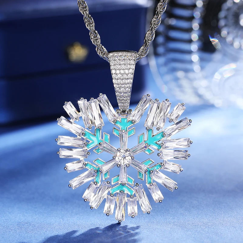 

Custom Silver 925 Iced Out Moissanite Diamond Pendant For Women Men Glowing Baguettes Snowflake Rotate Jewelry With Certificate