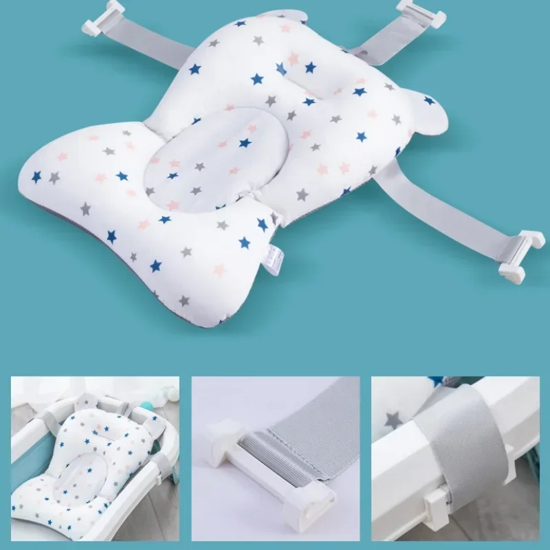 Baby Bath Seat Security Bathtub Chair Support Mat Mesh Washable Breathable Soft Comfort Toddler Cushion Pad with Straps Star