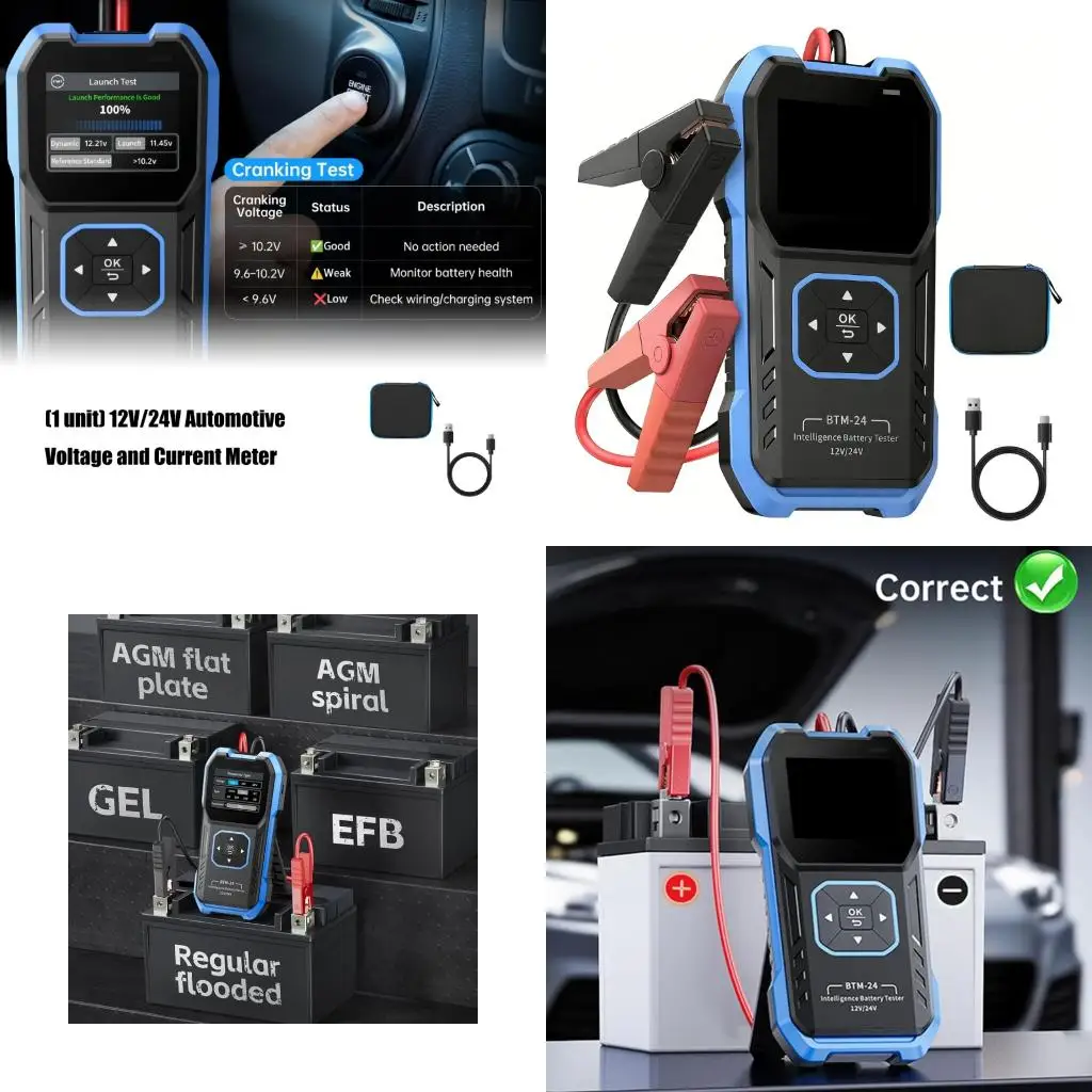 Reliable 12V 24V Car Electricity Meter Measuring Power Capacity Condition With Load Check Function high quality
