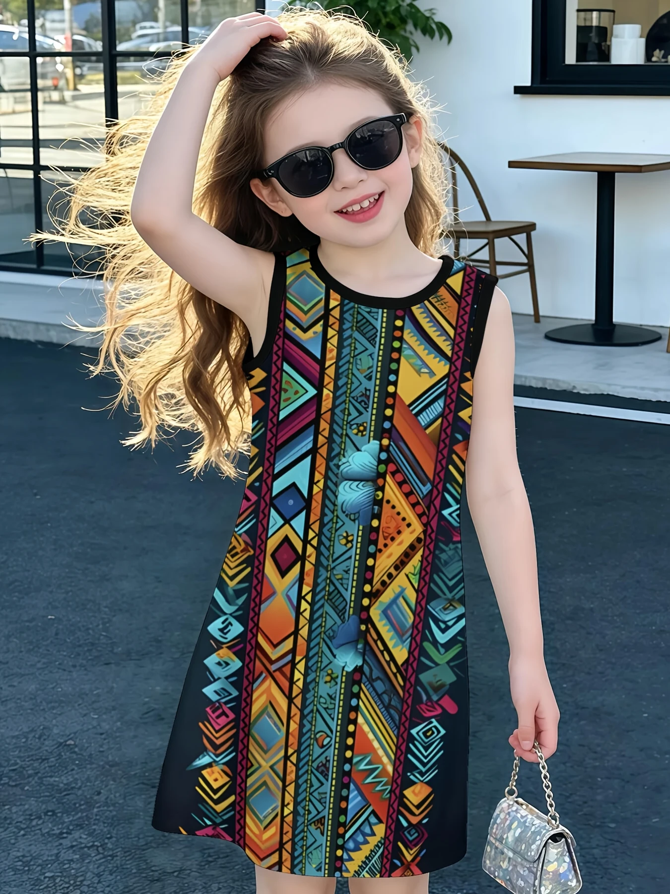 Girl Sleeveless Tank Sundress Nautical Anchor Stripe Print Soft A‑Line Lovely Outfit for Outdoor and Casual Summer Daily Wear