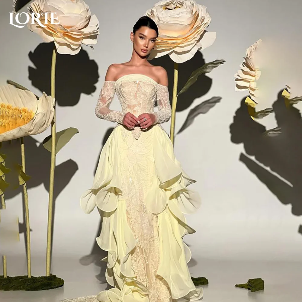 LORIE Glänzende Spitzen-Abendkleider, elegant, schulterfrei, mit Herz-Ausschnitt, Falten, Meerjungfrau-Stil, Arabia-Abschlussballkleid, Rüschen-Partykleider, individuell gestaltet