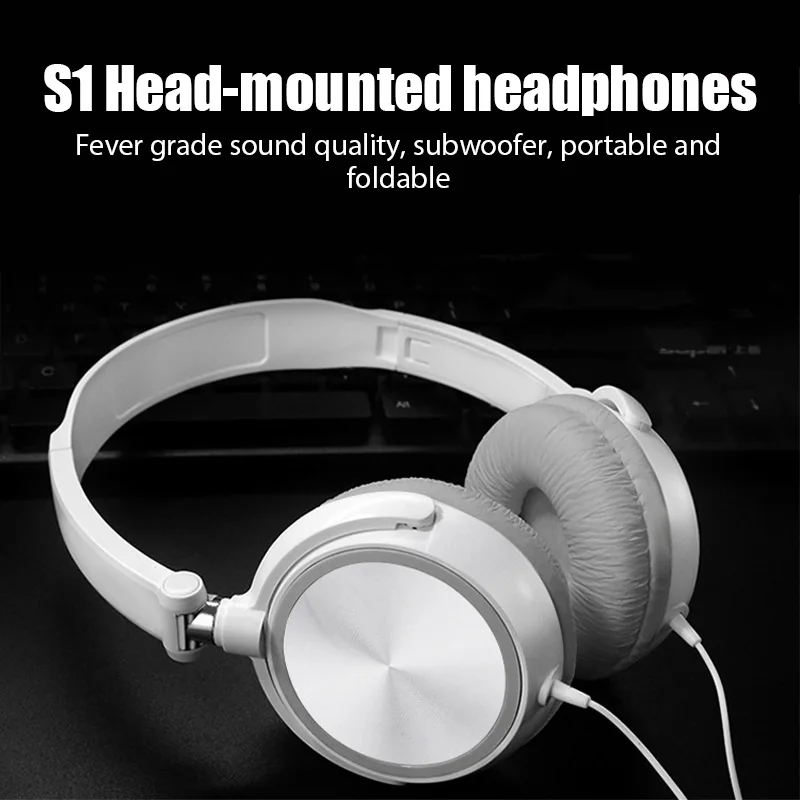 Wired Headphones 3 5mm Bass Stereo Foldable With Microphone Adjustable Headphones Suitable For Pc Mp3 Mobile Headphones