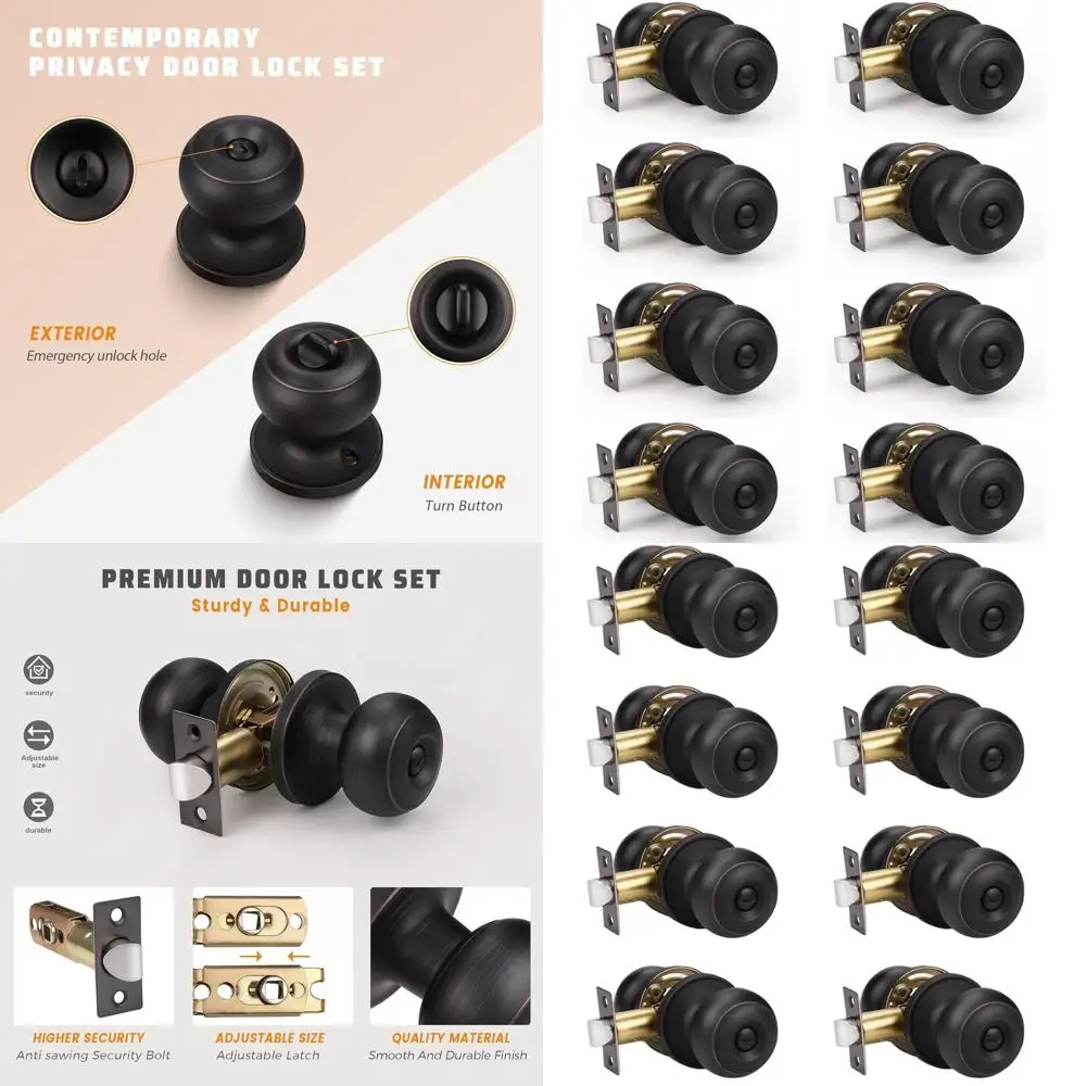

Set of 8 Oil-Rubbed Bronze Privacy Door Knobs, Interior Keyless Lock, Suitable for Bedrooms and Bathrooms