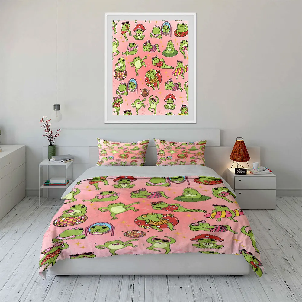Cute frogs in pool attire background Print Soft Comfortable Duvet Cover Bedding Set Included 1*Duvet Cover  2*Pillowcases