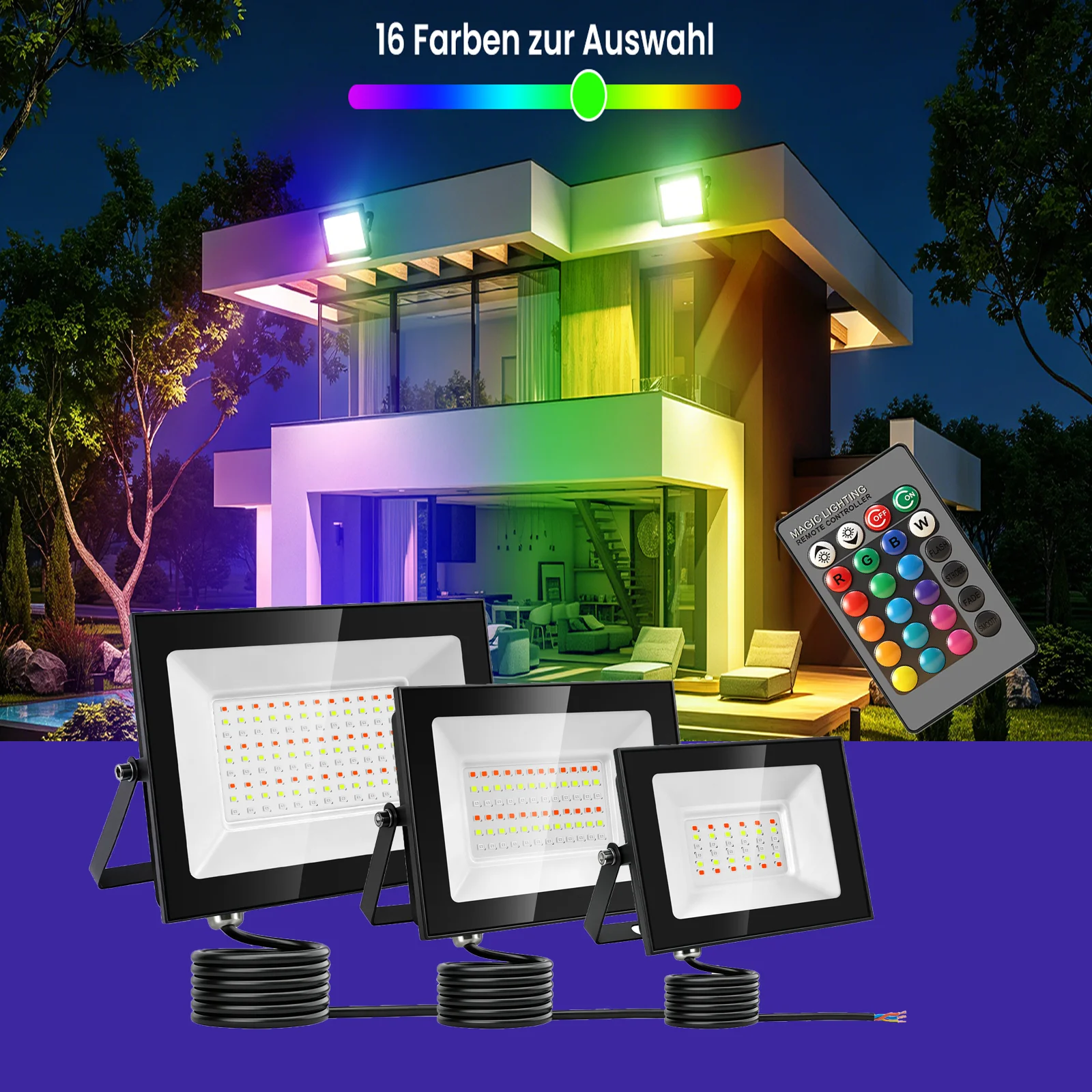 30W 50W 100W RGB LED-Flutlicht Außenbeleuchtung 220V IP66 Wasserdicht Mehrfarbige Strahler Lampen Landschaftsbeleuchtung Mit Fernbedienung (ohne Stecker)