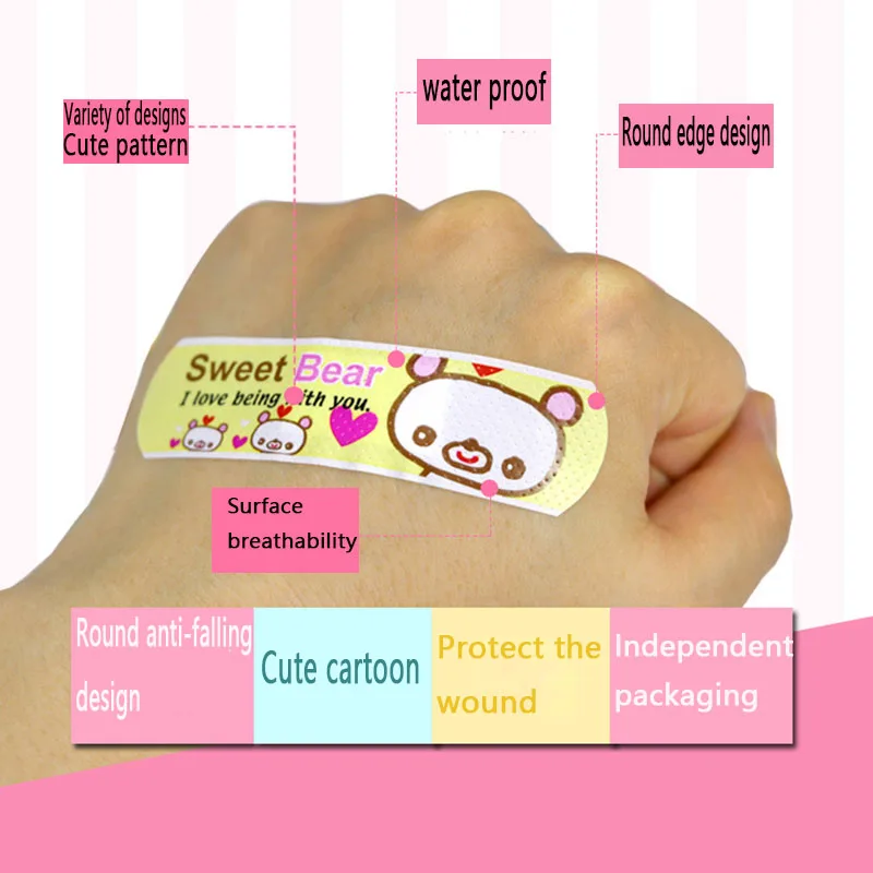 120Pcs/lot Cartoon Animal Pattern Children\'s Catch Hemostatic Patch First-Aid Children Strip Emergency Kit Wound Plaster Patches