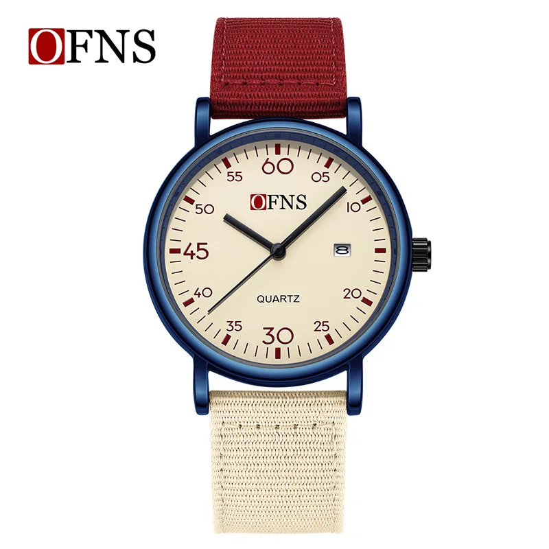 OFNS Quartz Watch Q Edition Digital Dial Casual Waterproof Watch Casual Nylon Single Calendar Student Watch