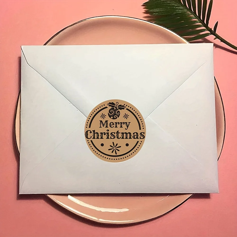 500 قطعة/لفة ملصقات عيد ميلاد سعيد احتفالية بتصميم ندفة الثلج - ملصقات ورقية مستديرة لامعة لبطاقات تغليف الهدايا والمظاريف