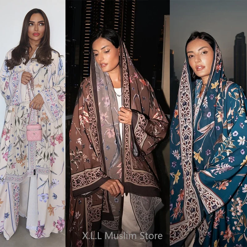 

Скромный кардиган с принтом, халат с джилбабами, комплект из двух предметов, модная мусульманская женская одежда, кафтан Kebaya, Турция, платье Абая в Дубае