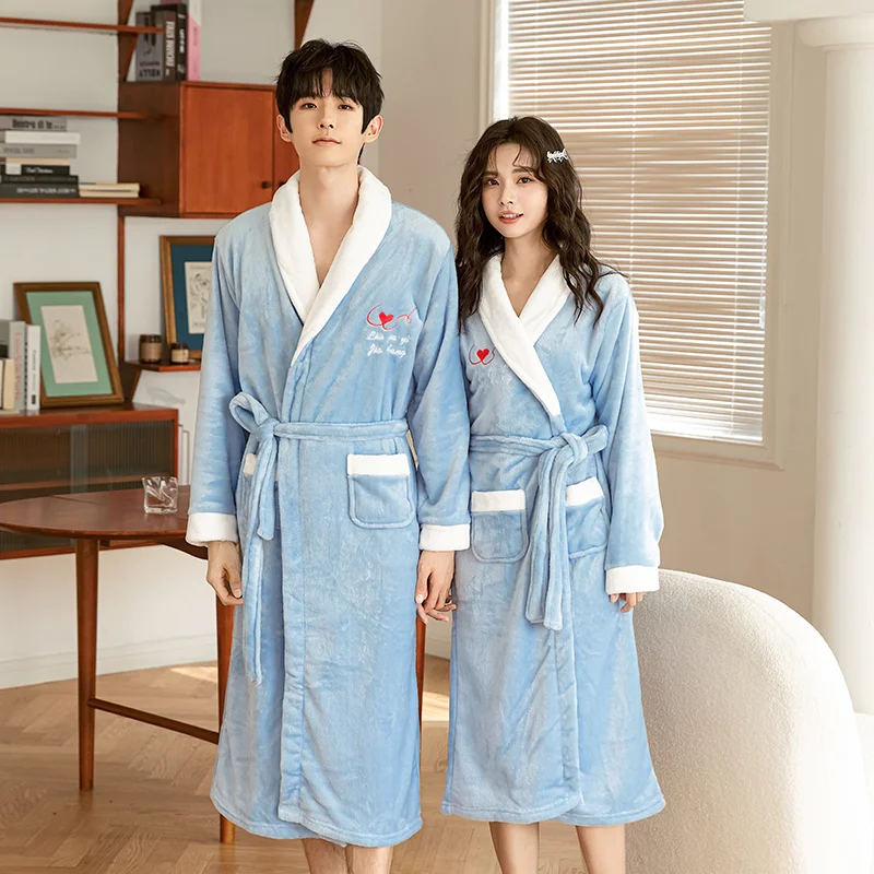 Flannel robe blue