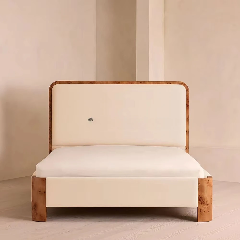 French Country Bedroom Furniture Solid Wood Mid-Century Style Bed\