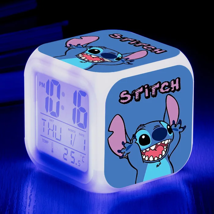 Disney Stitch Alarm Clocks Night Light Color Change 7 Led Anime Lilo&stitchs Stich Desk Home Decor Kids Cartoon Children's Gift