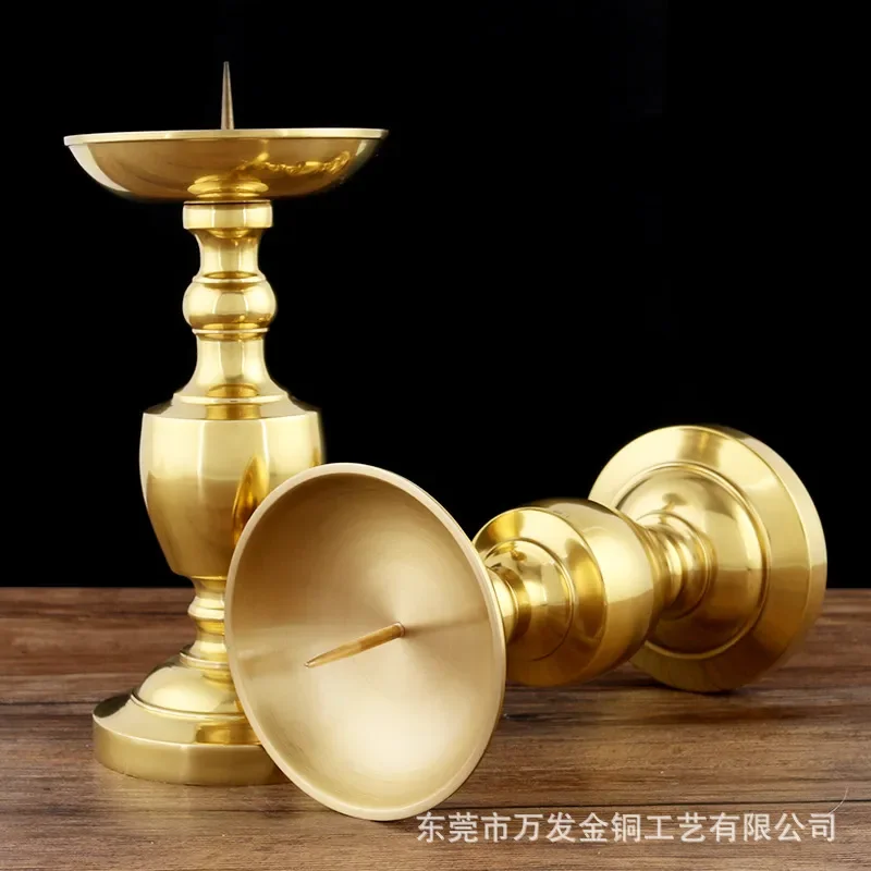 Solid Brass Ghee Lamp Holder Traditional Buddhist Candle Stand for Temple Home Decor Religious Offering Ornament Vintage