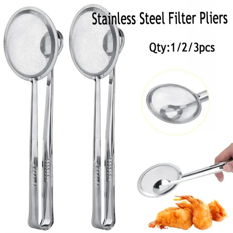 

Stainless Steel Oil Frying Clamp Filter Fine Mesh Strainer With Clip Tongs for Oil-frying Food BBQS Kitchen Tools