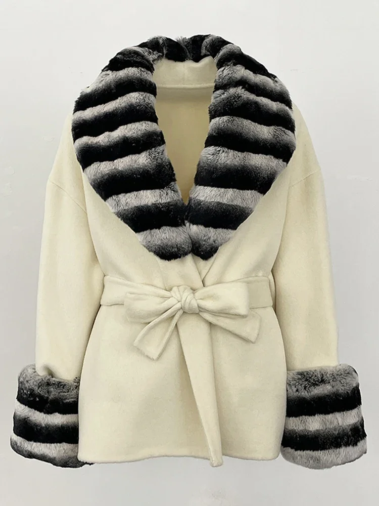 Femmes mode manchette courte manteau de fourrure col de fourrure laine vêtements d'extérieur2025 nouvelle veste de fourrure de lapin Rex naturel femme manteau de laine