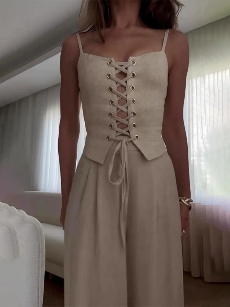 

Женский костюм Sister Star, модный удобный костюм Pure Desire, сексуальный топ на бретельках со скелетом, вечерние широкие брюки для ночного клуба, комплект из двух предметов