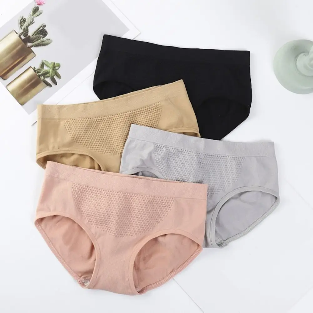 

5PCS Comfortable Mid Waist Simple Underpants Panties Solid Color Seamless Briefs Cotton Crotch Women Underwear Girls