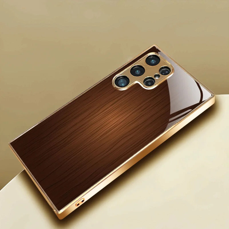 Minimalist wood grain Tempered Glass Fashion phone case for Samsung Galaxy S26/S25/S24/S23/S22/S21 FE Ultra Plus Dropresistant