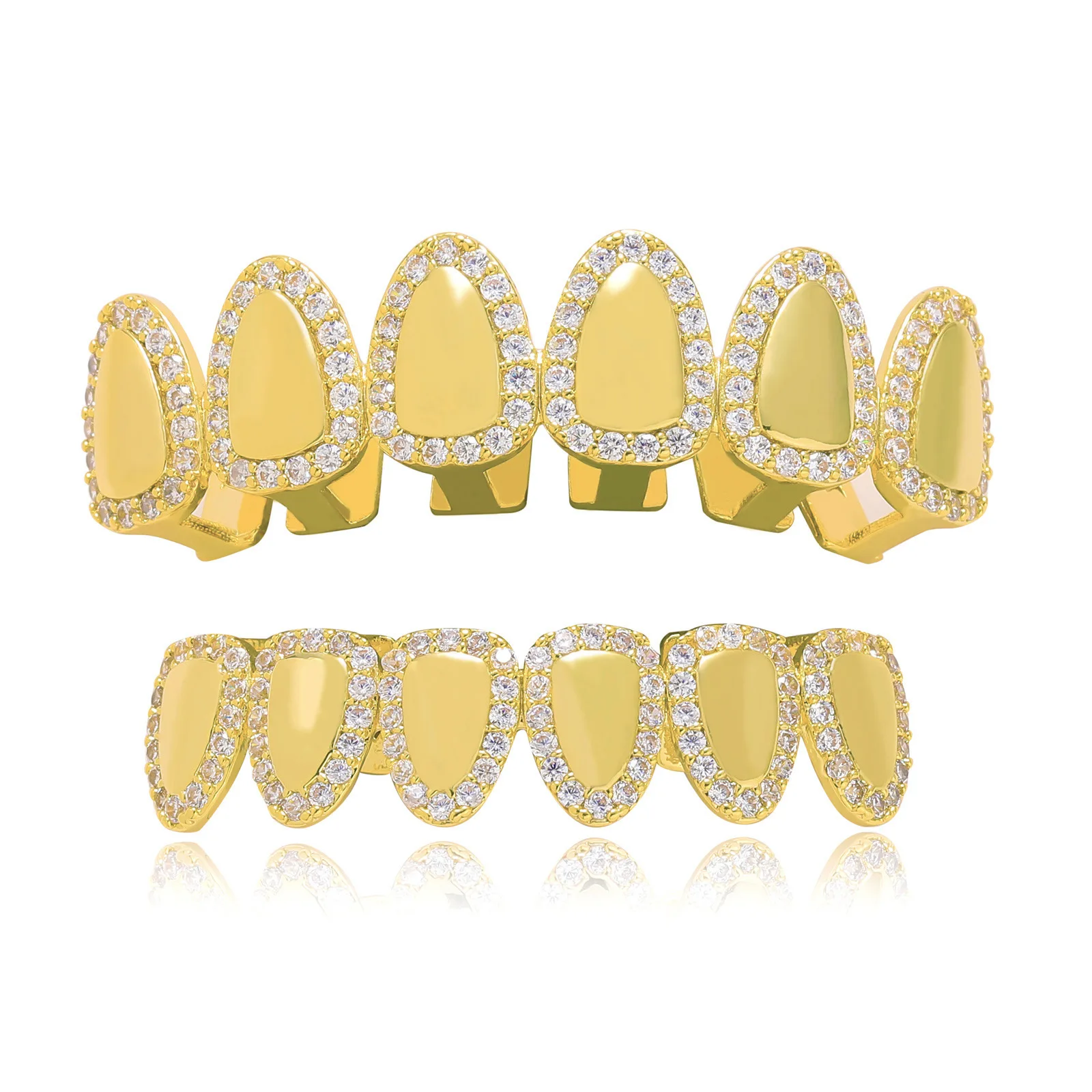 

1 Set Hip Hop Iced Out Teeth Grillz Gold Plated Dental Grills Rock Tooth Grillz Caps Crystal Teeth Halloween Vampire Tooth