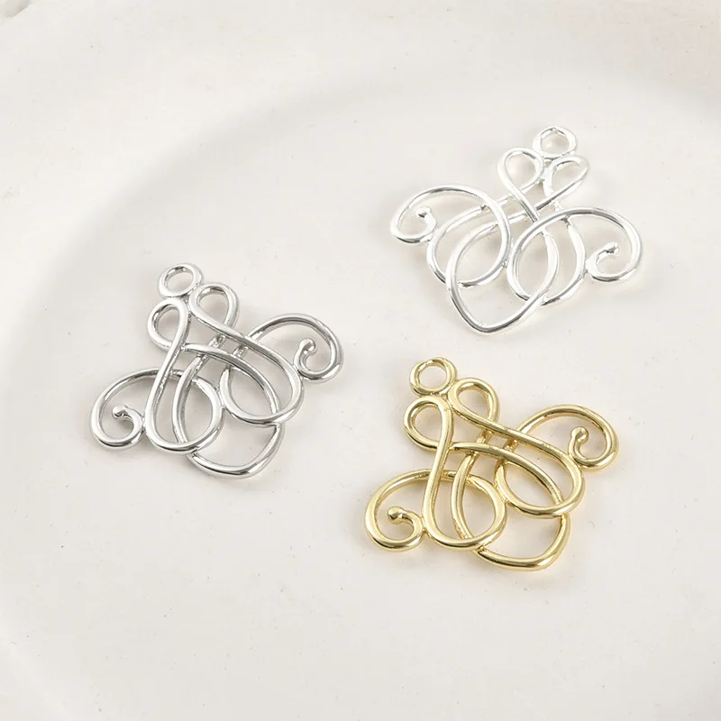 Copper-plated 14k Gold Color Retro Court Style Chinese Knot Pattern Pendant DIY Handmade Ear Jewelry Accessories Material