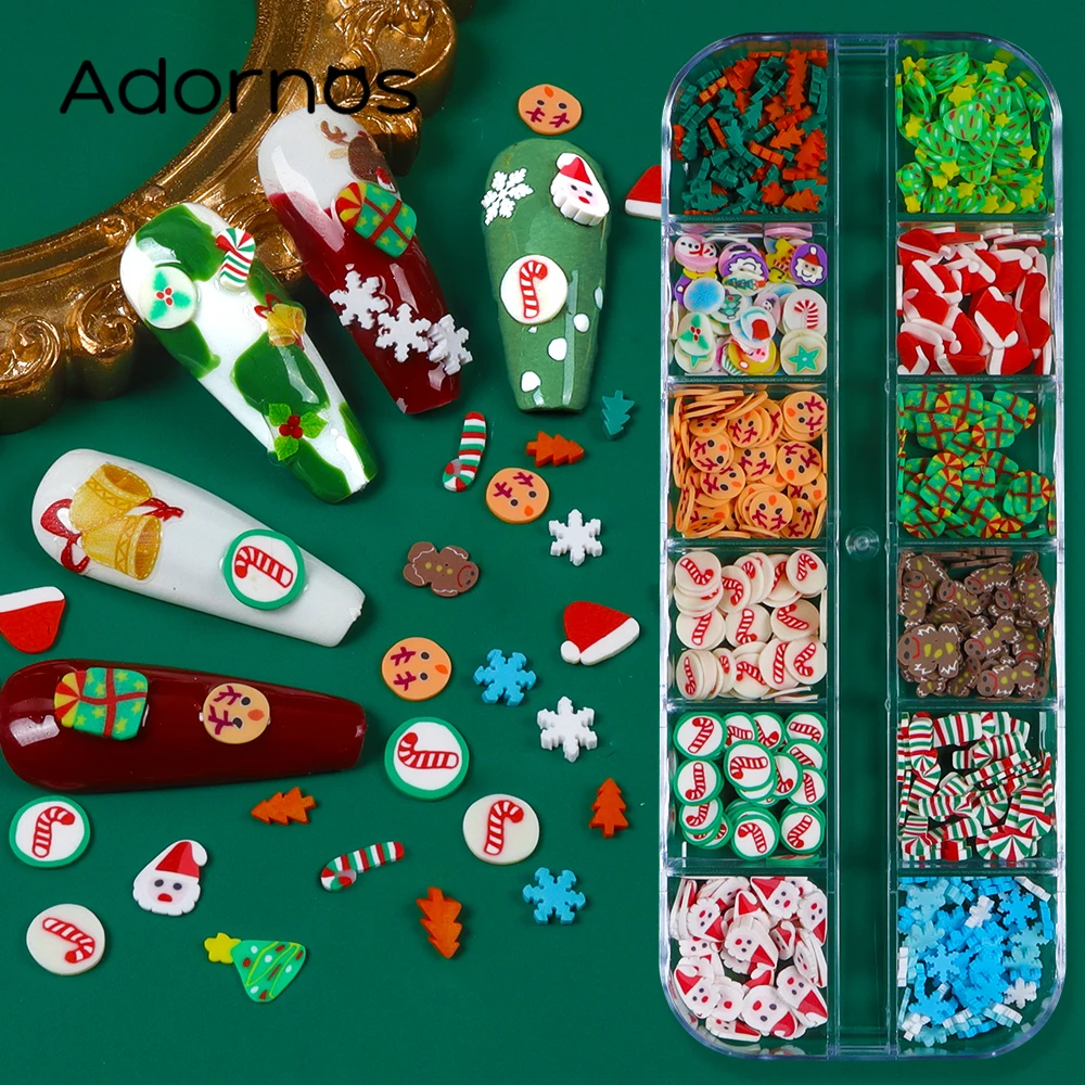 Christmas Nail Art Decorations Cute Santa Hat Elk Gingerbread Snowflakes Polymer Clay Nail Design DIY Xmas Manicure Accessories