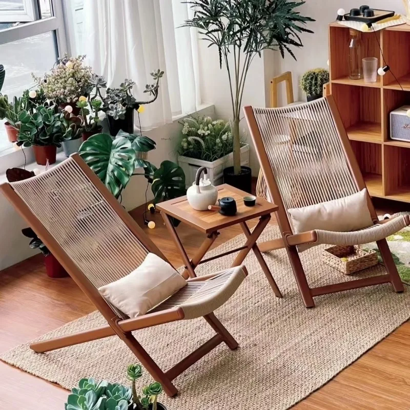 Outdoor leisure lounge chair, sofa lounge chair, courtyard leisure chair, beach chair, metal frame rope woven lounge chair