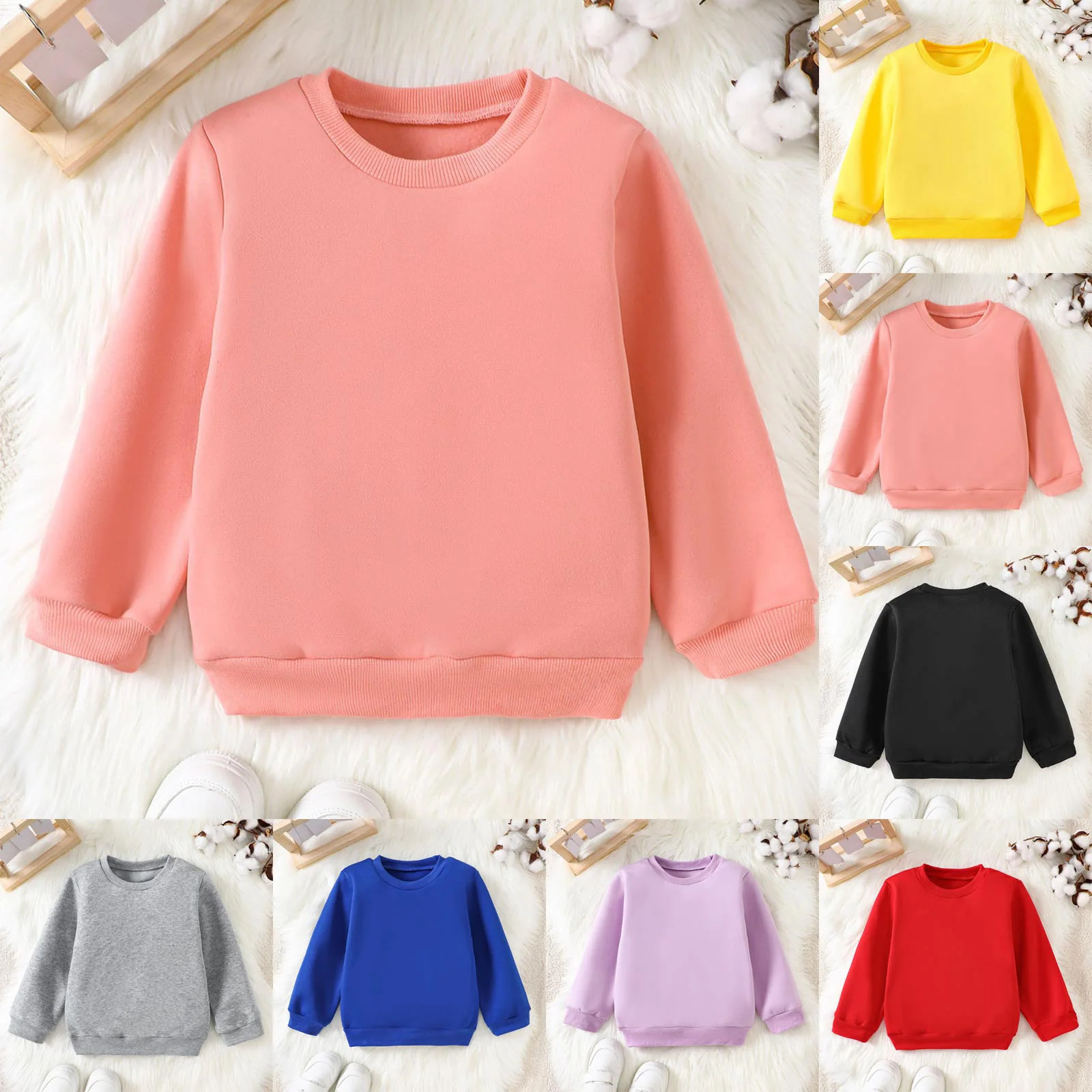 

Boys And Girls Solid Color Sweatshirts Casual Comfortable Warm Soft Long Sleeve Crew Neck Pullover Sweatshirt Children Clothing