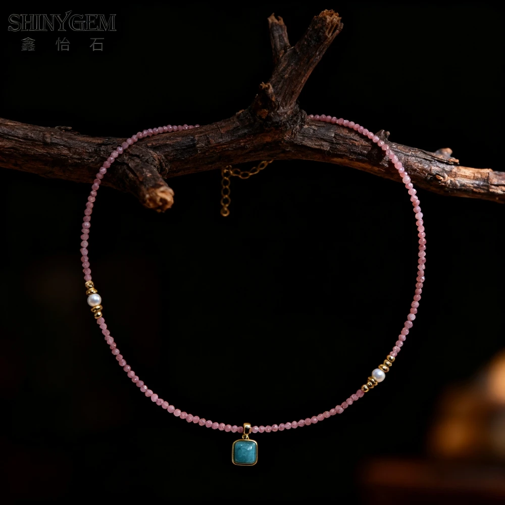 

SHINYGEM Natural Amazonite Pendant Necklace for Women, Fan'ao Ba Stone Elegant Jewelry Gifts for Her, Party Birthday Gift