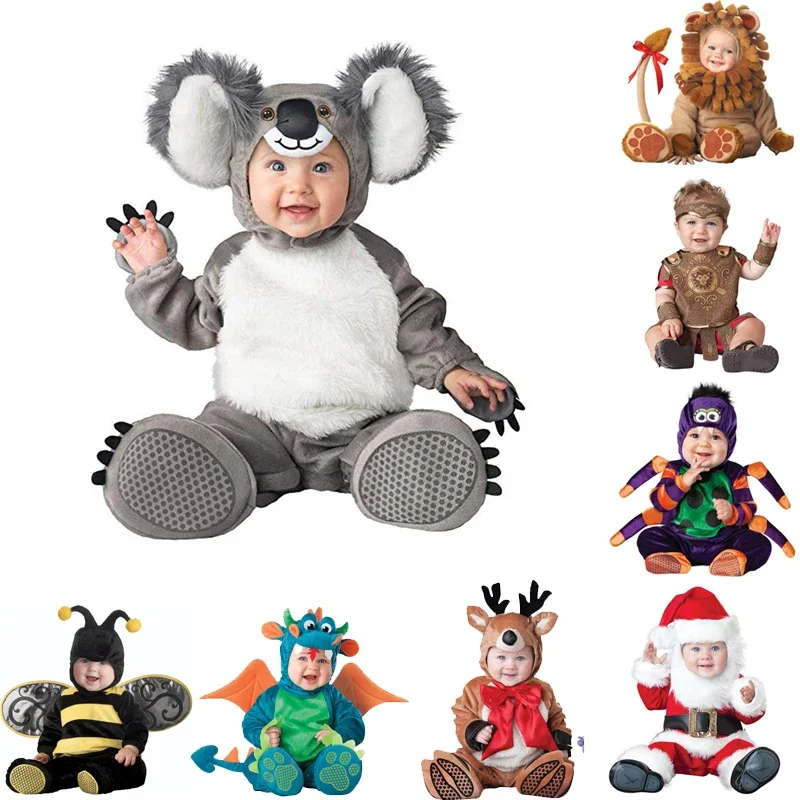 Infant Baby Cartoon Animals Dinosaur Koala Lions Cosplay Rompers for Halloween Christmas Birthday Party Outfit 0-3 Years Costume