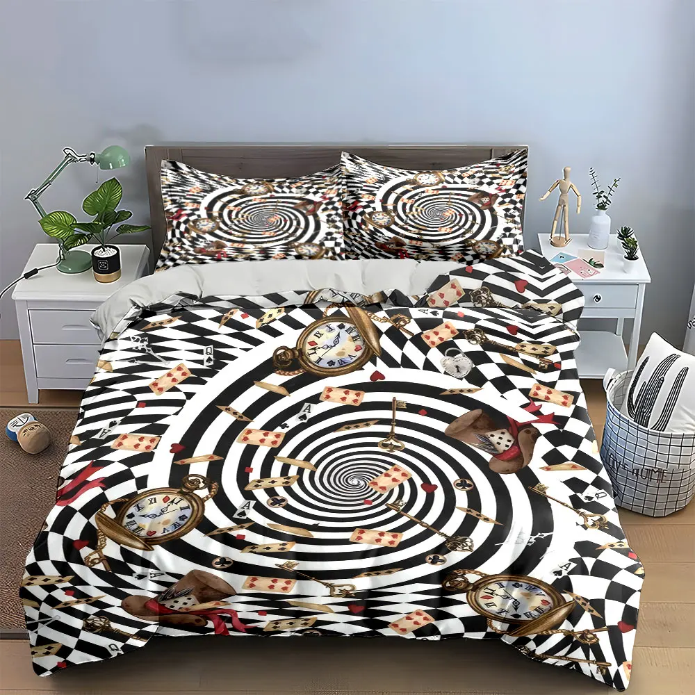 Alice-Inspired Decorative Set Bedding Set with 1 Duvet Cover 2 Pillowcases Single Double King Queen, Gift
