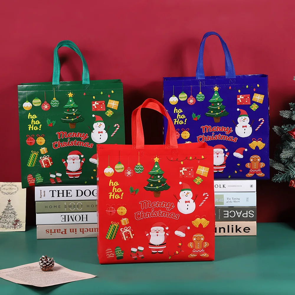 Large Christmas Shopping Bag With Handle Non-Woven Reusable Holiday Treat Gift Packaging Bag for Christmas Party New Year Gifts