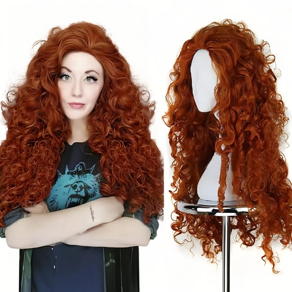 Anxin Brand Synthetic Fiber Wig: Red-Brown, Thick, Long, Wavy Hairstyle with Voluminous Curls and a Natural, Fluffy Texture; Made from High-Quality Synthetic Fiber, Comfortable to Wear and Easy to Manage; a Fashionable Accessory Suitable for Adult Women for Cosplay Character Costumes, Retro Outfits, and Eye-Catching Party Styles view 2