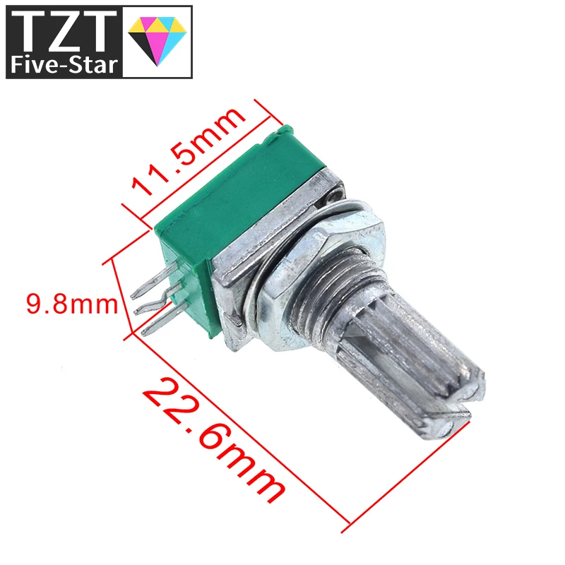 TZT  B5K B10K B20K B50K B100K B500K  Audio Amplifier Sealed Potentiometer 15mm Shaft 3pins RK097N