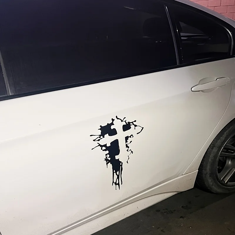 Car Stickers with Hollow-out Design, Blood-Dripping Cross Cars and Motorcycles, Luggage Wall Stickers Non-Mark Waterproof Cover